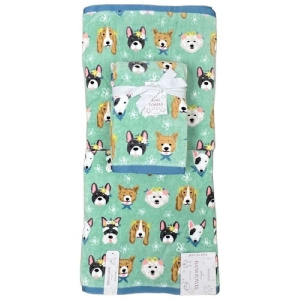 PETS - Envogue - ‘Dogs - mint bundle’ bath towel set. NWT
